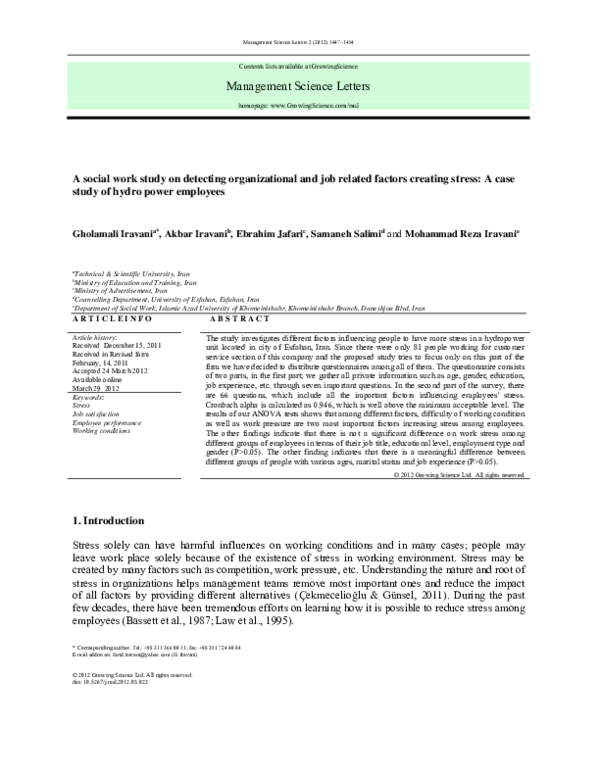 (PDF) A social work study on detecting organizational and job related ...