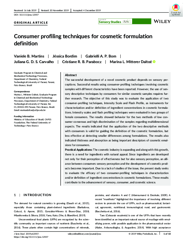 (PDF) Consumer profiling techniques for cosmetic formulation definition