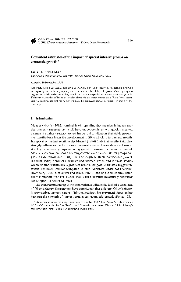 (PDF) Consistent Estimates of the Impact of Special Interest Groups on ...