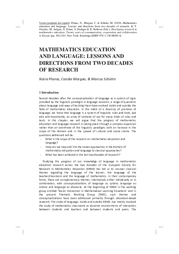 (PDF) Mathematics Education and Language