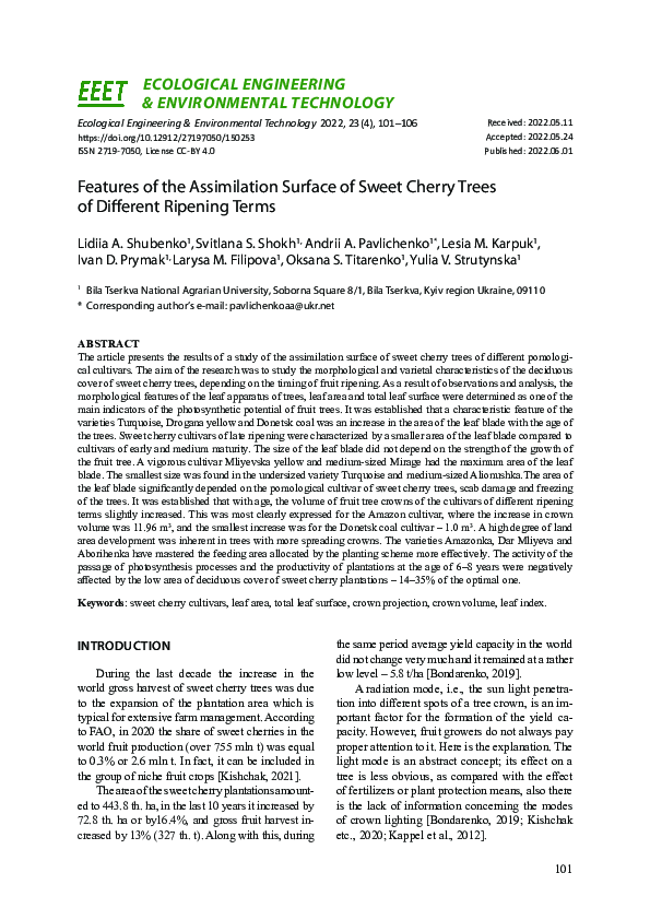 (PDF) Features of the Assimilation Surface of Sweet Cherry Trees of ...