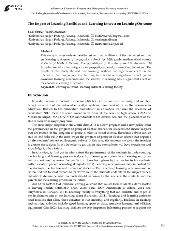 (PDF) The Impact of Learning Facilities and Learning Interest on ...