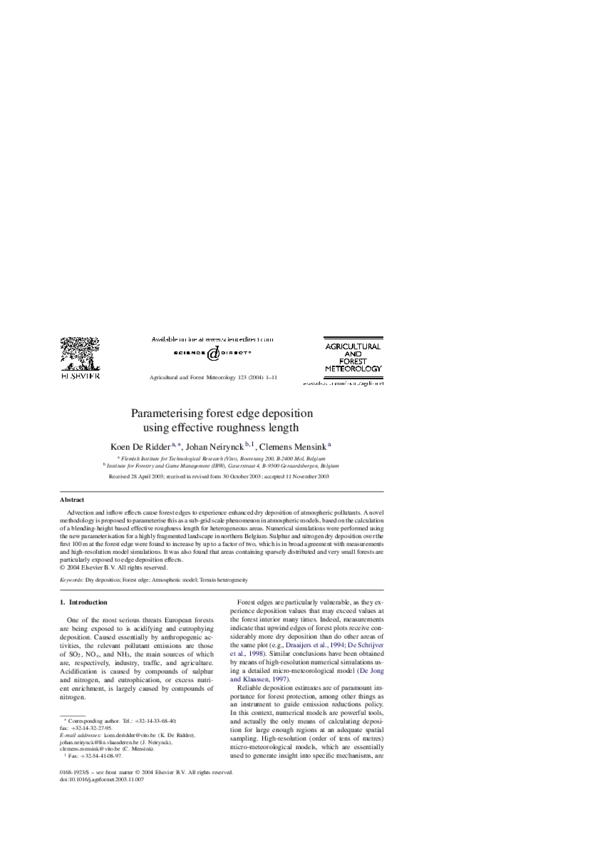(PDF) Parameterising forest edge deposition using effective roughness ...