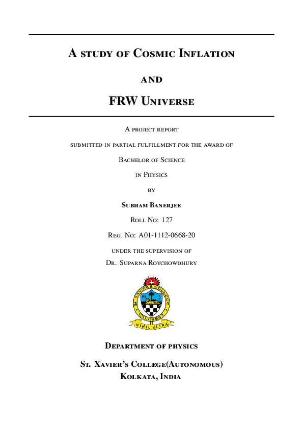 (PDF) A study of cosmic inflation and FRW Universe