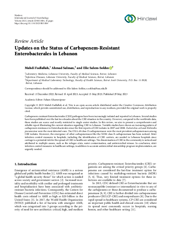 (PDF) Updates on the Status of Carbapenem-Resistant Enterobacterales in ...