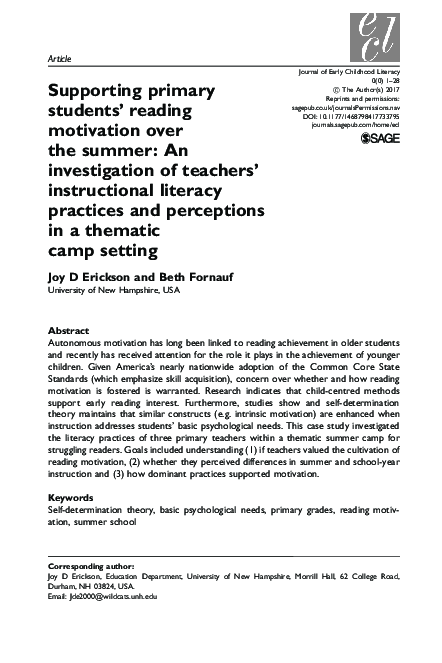 (PDF) Supporting primary students' reading motivation over the summer ...