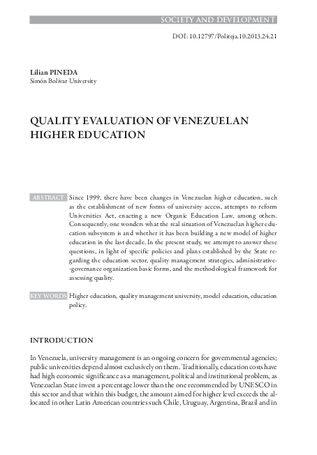 (PDF) Quality Evaluation of Venezuelan Higher Education