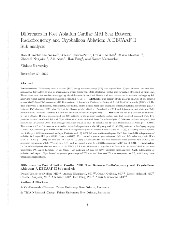 (PDF) Differences in Post Ablation Cardiac MRI Scar Between ...