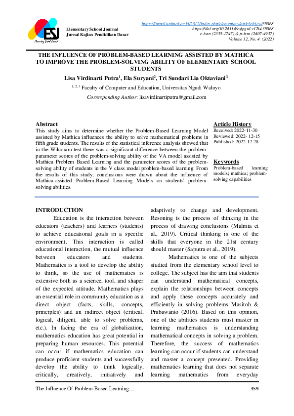 (PDF) The Influence of Problem-Based Learning Assisted by Mathica to ...