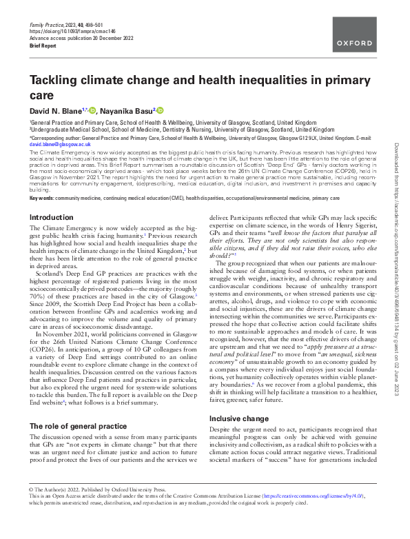 (PDF) Tackling climate change and health inequalities in primary care