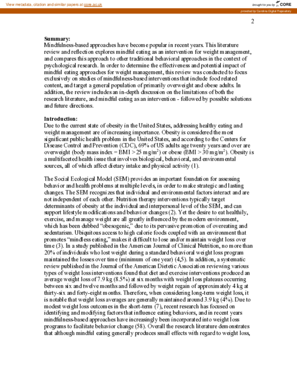 (PDF) Mindful Eating for Weight Management: A Review and Reflection on ...