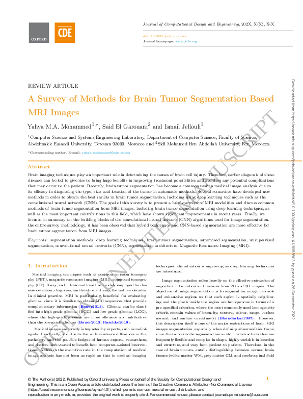 (PDF) A survey of methods for brain tumor segmentation-based MRI images