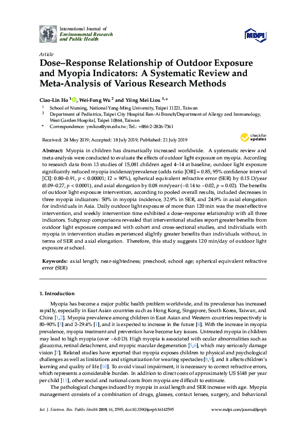(PDF) Dose–Response Relationship of Outdoor Exposure and Myopia ...