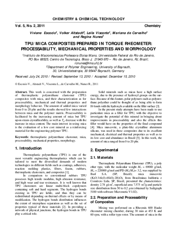 (PDF) TPU/Mica Composites Prepared in Torque Rheometer Processability