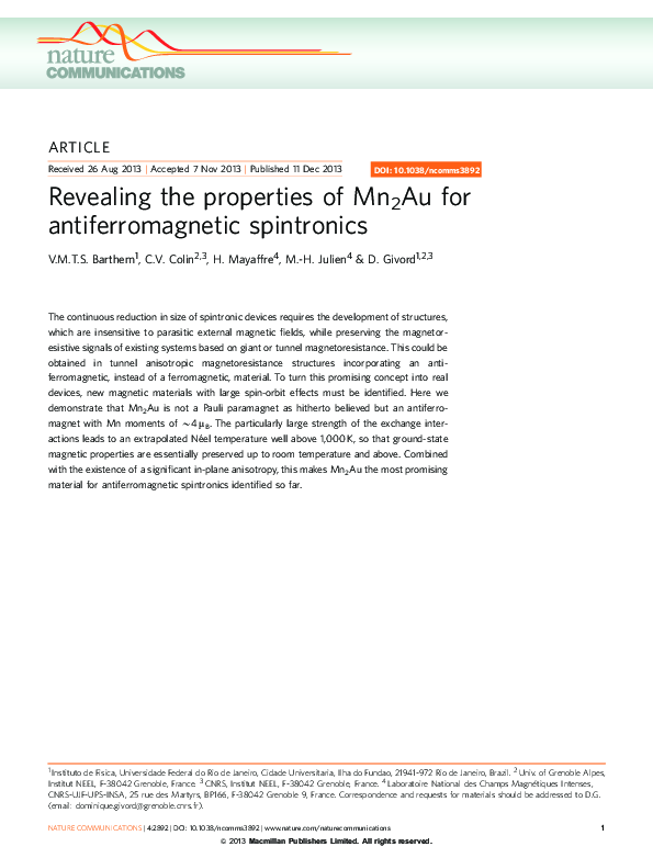 (PDF) Revealing the properties of Mn2Au for antiferromagnetic spintronics
