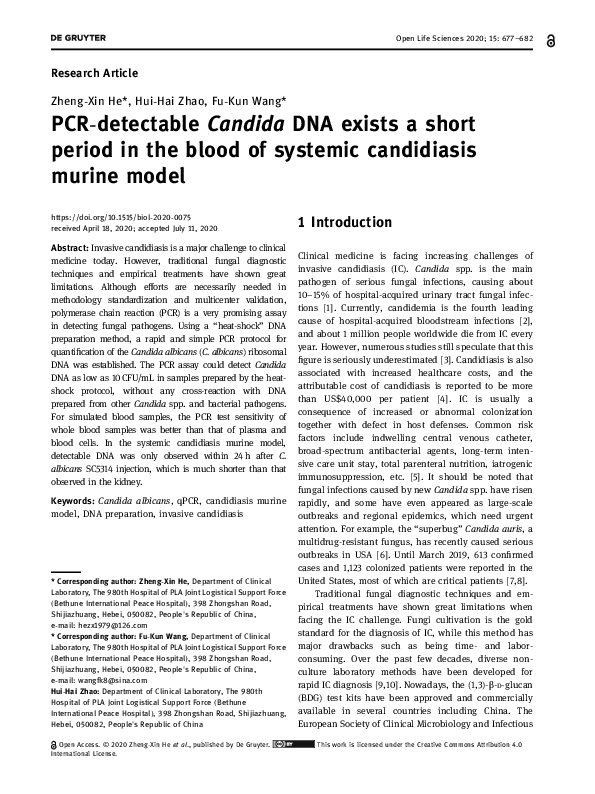 (PDF) PCR-detectable Candida DNA exists a short period in the blood of ...