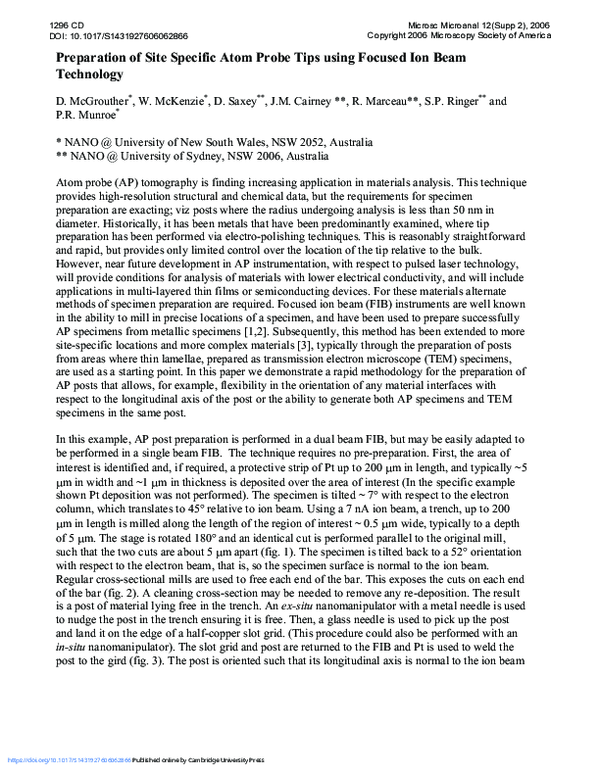 (PDF) Preparation of Site Specific Atom Probe Tips using Focused Ion ...