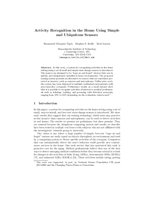 (PDF) Activity Recognition in the Home Using Simple and Ubiquitous Sensors