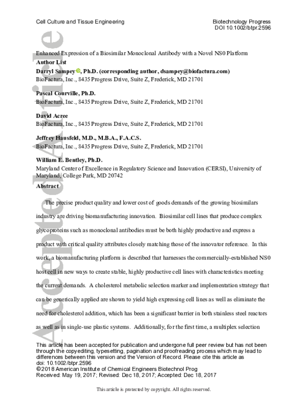 (PDF) Enhanced expression of a biosimilar monoclonal antibody with a ...