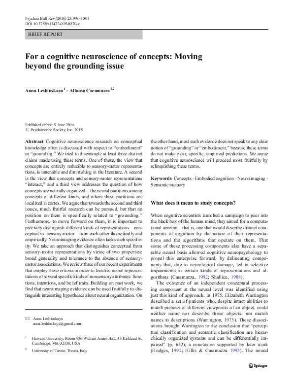 (PDF) For a cognitive neuroscience of concepts: Moving beyond the ...