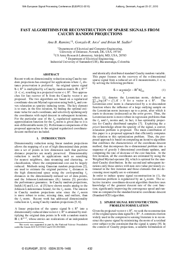 (PDF) Fast algorithms for reconstruction of sparse signals from cauchy ...