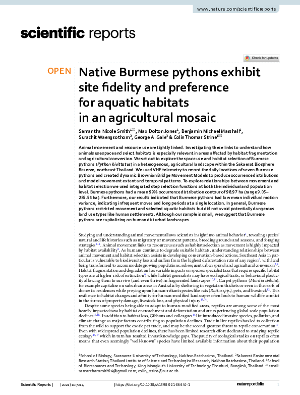 (PDF) Native Burmese pythons exhibit site fidelity and preference for ...