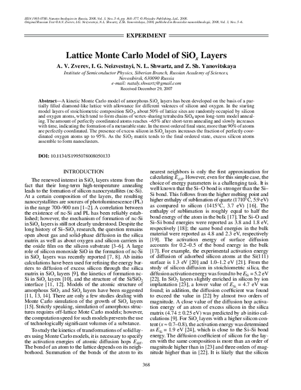 (PDF) Lattice Monte Carlo model of SiO x layers