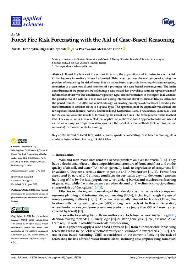 (PDF) Forest Fire Risk Forecasting with the Aid of Case-Based Reasoning