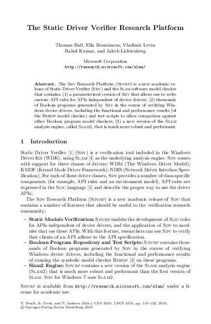 (PDF) The Static Driver Verifier Research Platform