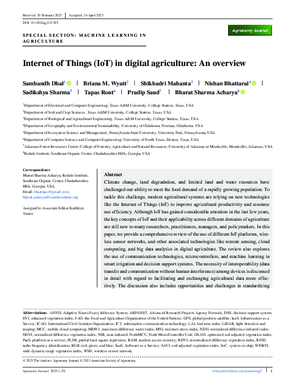 (PDF) Internet of Things (IoT) in Digital Agriculture: An Overview