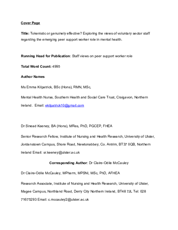 Peer Support Worker Role In Mental Health