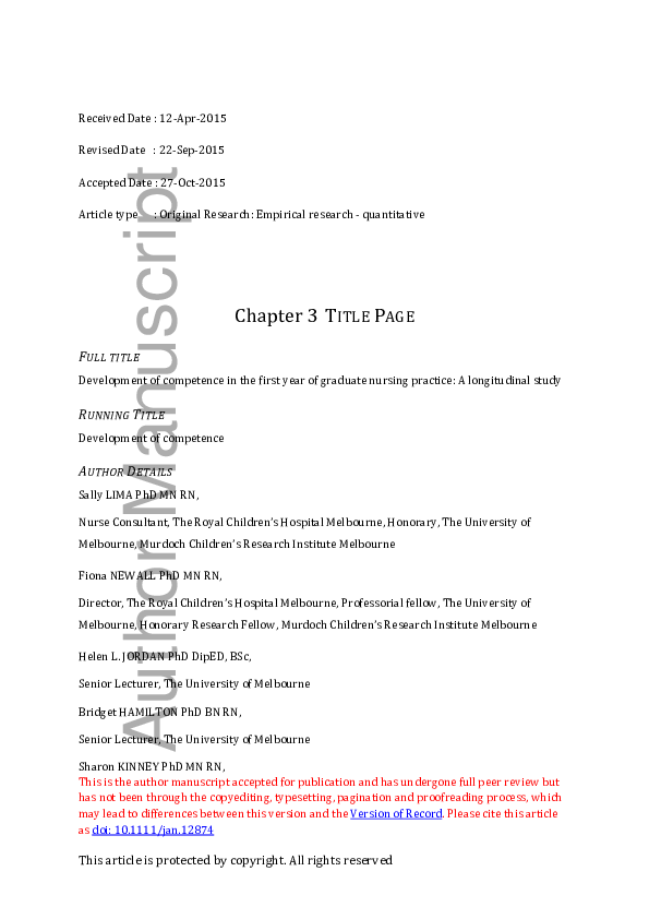 (PDF) Development of competence in the first year of graduate nursing ...