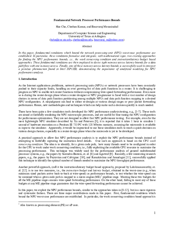 Fundamental Network Processor Performance Bounds