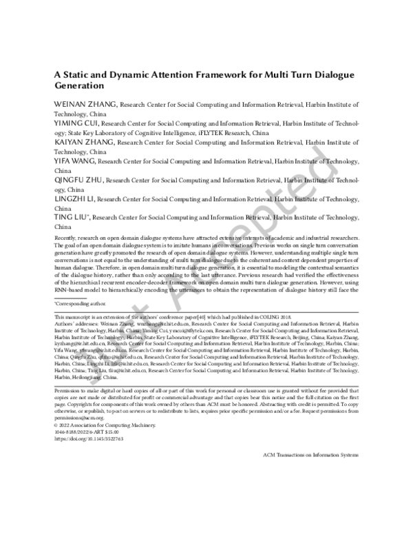 (PDF) A Static and Dynamic Attention Framework for Multi Turn Dialogue ...