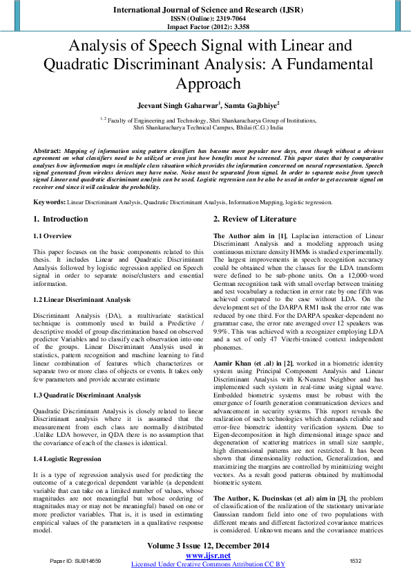 (PDF) Analysis of Speech Signal with Linear and Quadratic Discriminant ...