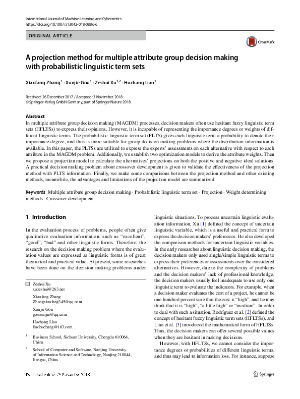 (PDF) A projection method for multiple attribute group decision making ...