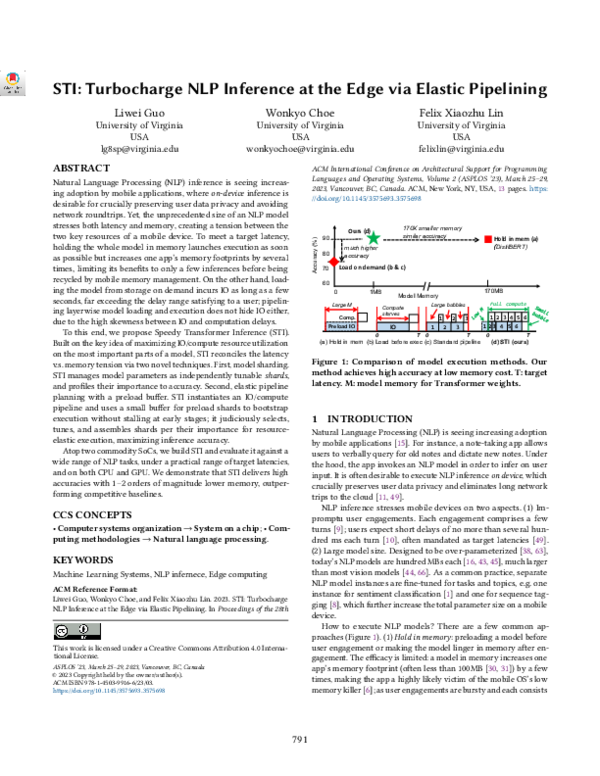 (PDF) STI: Turbocharge NLP Inference at the Edge via Elastic Pipelining