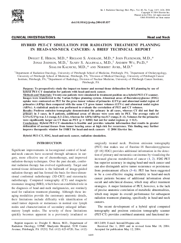 (PDF) Hybrid PETCT simulation for radiation treatment planning in head