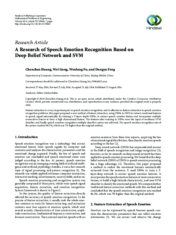 (PDF) A Research of Speech Emotion Recognition Based on Deep Belief ...