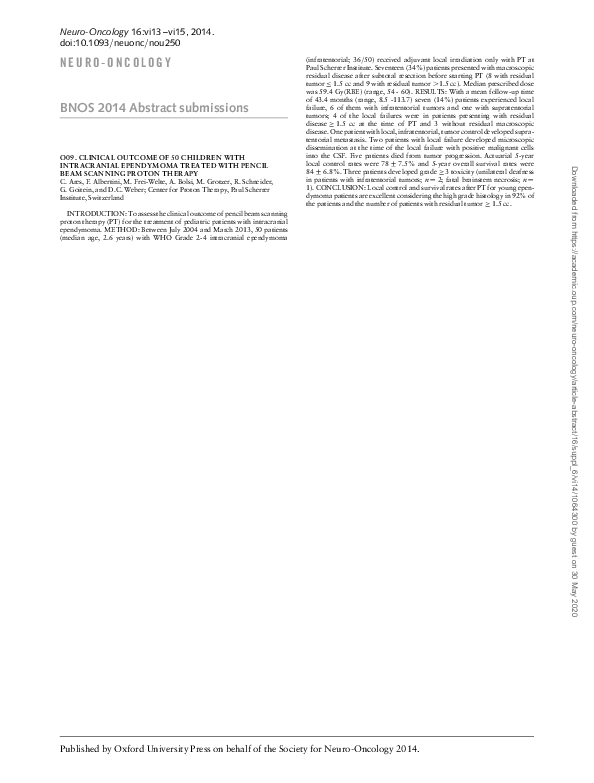 (PDF) O09 * Clinical Outcome of 50 Children with Intracranial ...