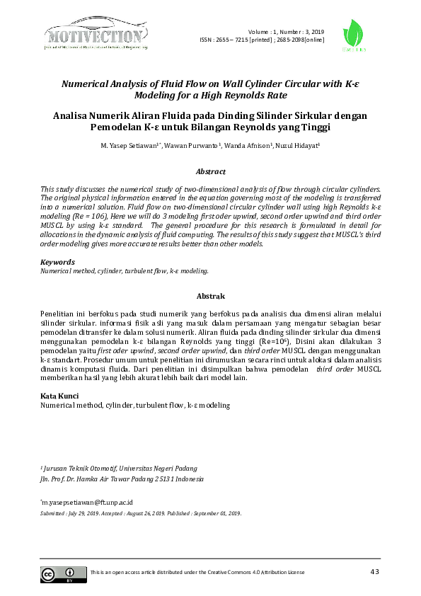 (PDF) Numerical Analysis of Fluid Flow on Wall Cylinder Circular with K ...