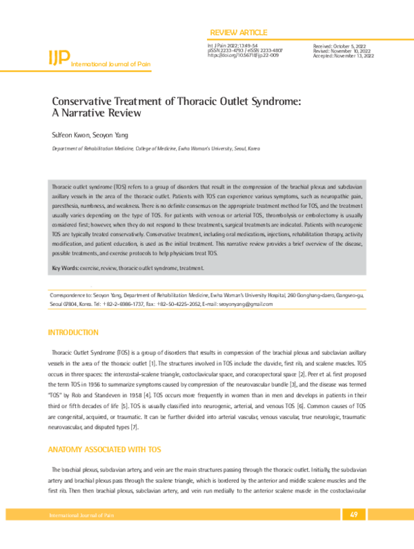 (PDF) Conservative Treatment of Thoracic Outlet Syndrome: A Narrative ...