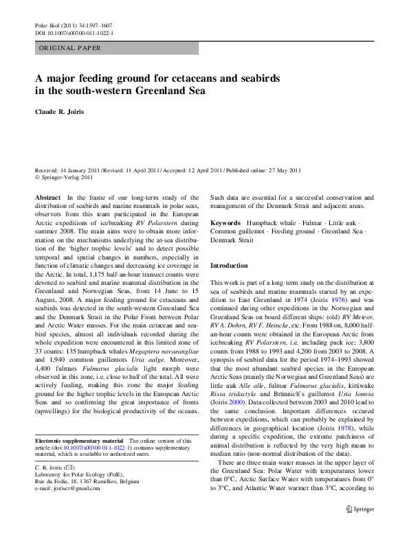 (PDF) A major feeding ground for cetaceans and seabirds in the south ...