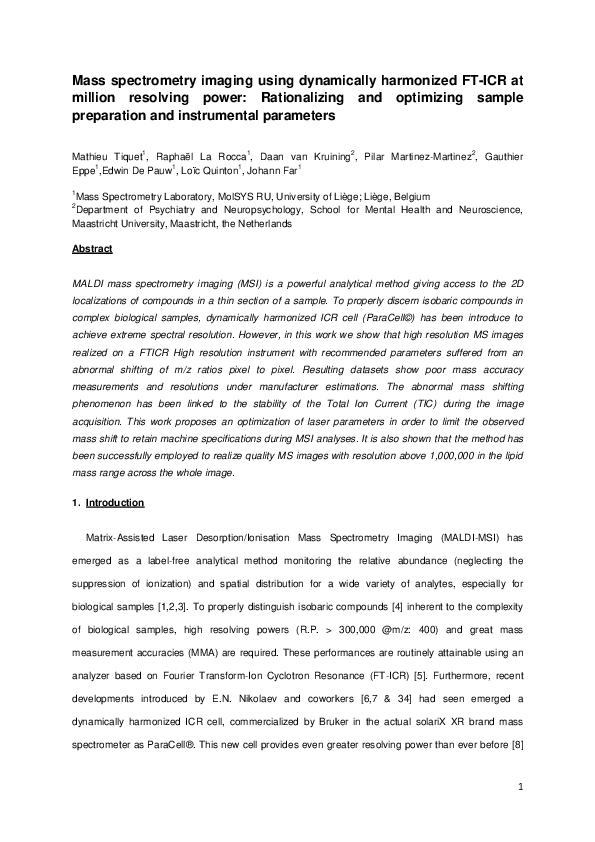 (PDF) Mass Spectrometry Imaging Using Dynamically Harmonized FT-ICR at ...