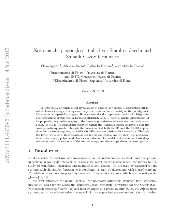 (PDF) Notes on the pspin glass Adriano Barra Academia.edu