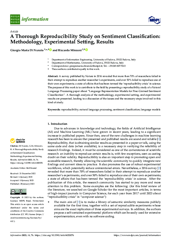 (PDF) A Thorough Reproducibility Study on Sentiment Classification ...
