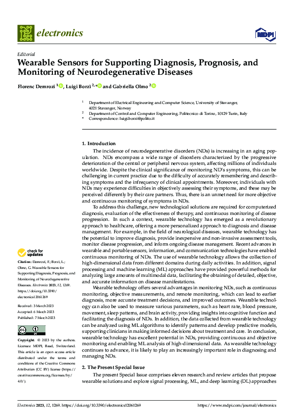 (PDF) Wearable Sensors for Supporting Diagnosis, Prognosis, and ...