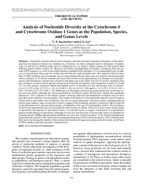 (PDF) Analysis of nucleotide diversity at the cytochrome b and ...