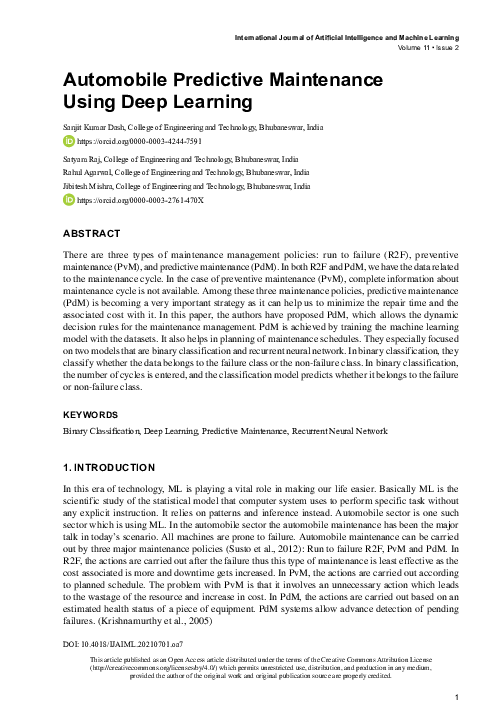 (PDF) Automobile Predictive Maintenance using Deep Learning