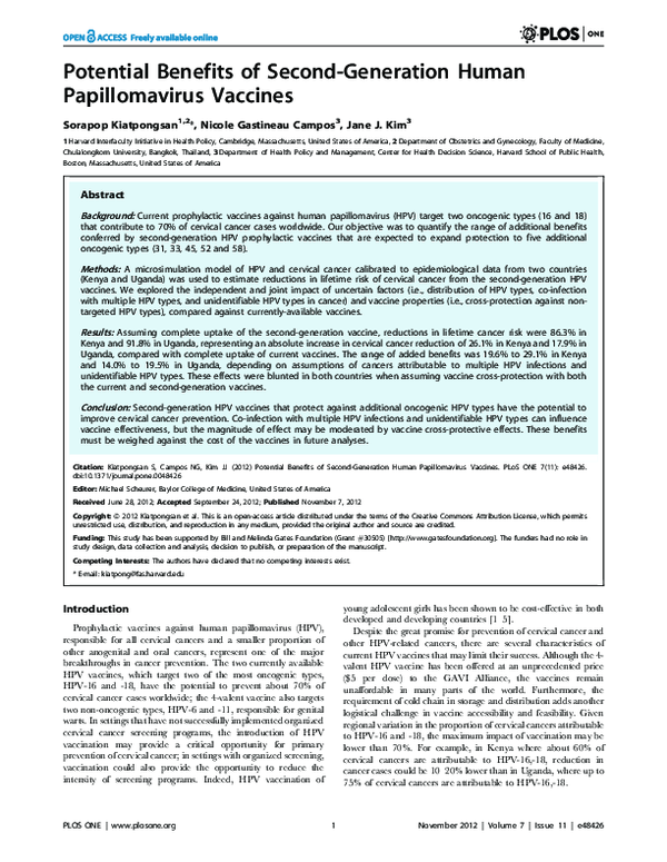 (PDF) Potential Benefits of Second-Generation Human Papillomavirus Vaccines